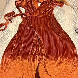 copper, velvet dress